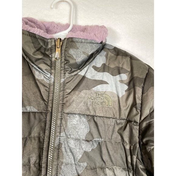 The North Face Girls Reversible Jacket 4T Camo Puffer Fur Snow - Picture 3 of 8